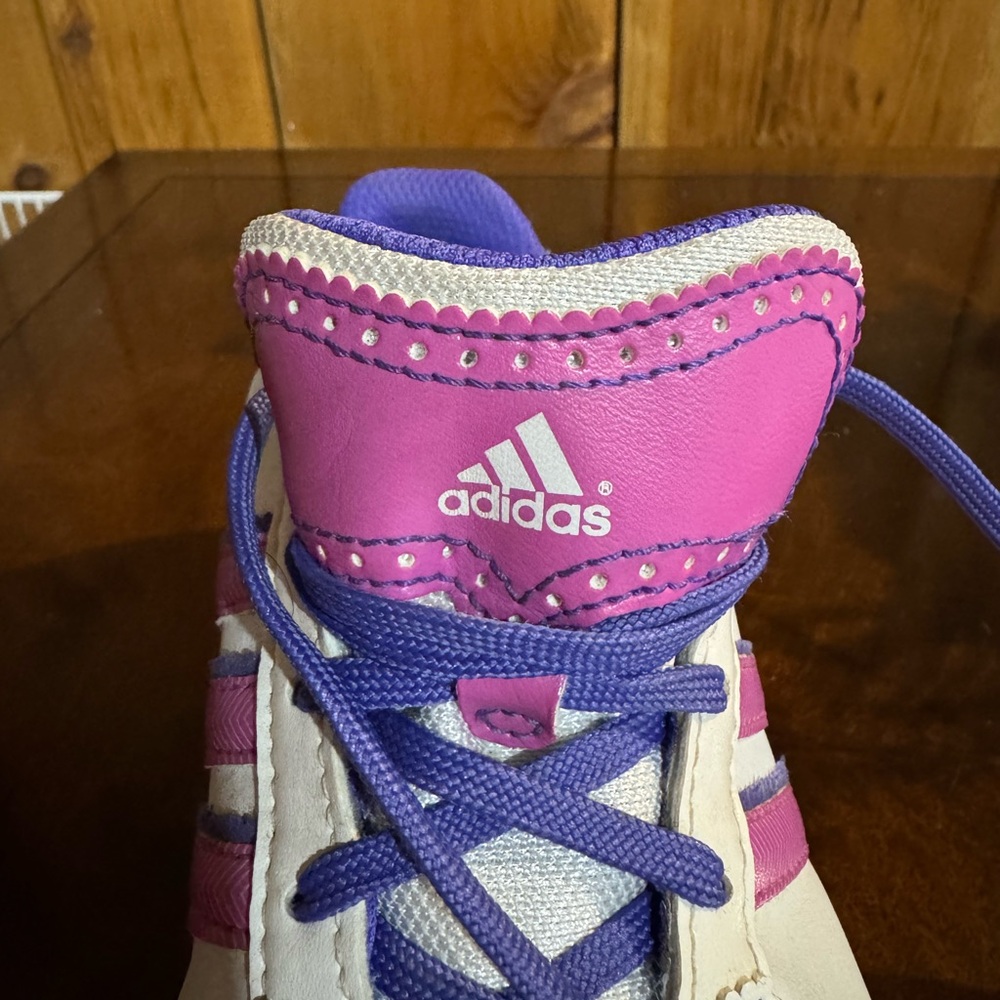 Adidas White Pink and Purple Stripe Golf Shoes - Picture 4 of 5